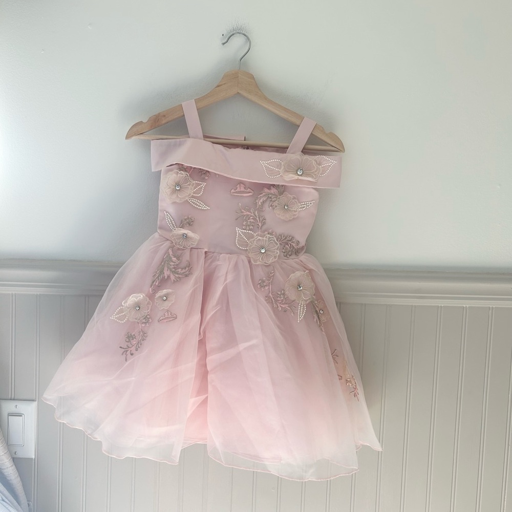 Disney Princess Aurora Dress Girls 5-6 Pink Floral Embroidered Gown Costume - Picture 1 of 8